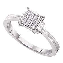  Sterling Silver Womens Round Diamond Simple Square Cluster Ring 1/20 Cttw