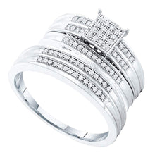  Sterling Silver His Hers Round Diamond Square Matching Wedding Set 1/4 Cttw