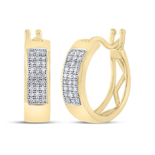  Yellow-tone Sterling Silver Womens Round Diamond Huggie Earrings 1/6 Cttw