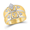 10k Yellow Gold His Hers Marquise Diamond Cross Matching Wedding Set 1/6 Cttw