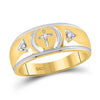 10k Yellow Gold His Hers Marquise Diamond Cross Matching Wedding Set 1/6 Cttw