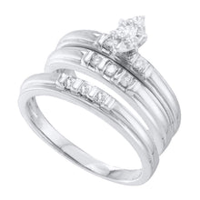 10k White Gold His Hers Marquise Diamond Solitaire Matching Wedding Set 1/4 Cttw