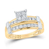 10k Yellow Gold His Hers Round Diamond Square Matching Wedding Set 5/8 Cttw