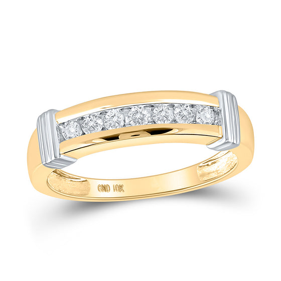 10k Yellow Gold His Hers Round Diamond Square Matching Wedding Set 5/8 Cttw