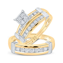  10k Yellow Gold His Hers Round Diamond Square Matching Wedding Set 5/8 Cttw