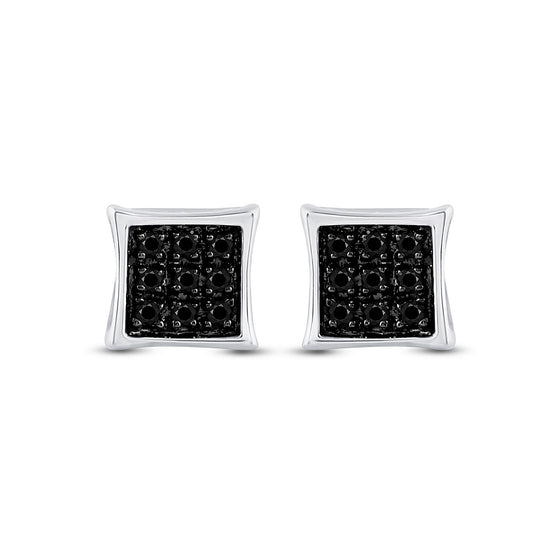 Sterling Silver Round Black Color Enhanced Diamond Square Earrings 1/20 Cttw