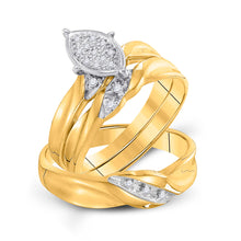  10k Yellow Gold His Hers Round Diamond Cluster Matching Wedding Set 1/10 Cttw