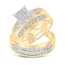  10k Yellow Gold His Hers Round Diamond Square Matching Wedding Set 1/2 Cttw