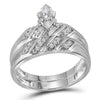 10k White Gold His Hers Marquise Diamond Solitaire Matching Wedding Set 1/4 Cttw