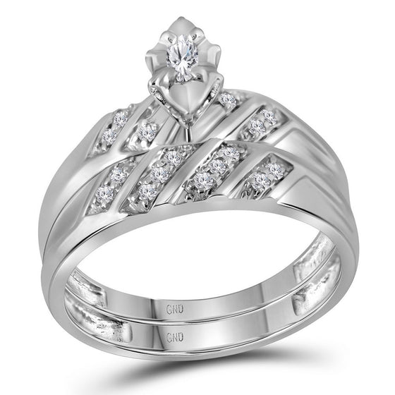 10k White Gold His Hers Marquise Diamond Solitaire Matching Wedding Set 1/4 Cttw