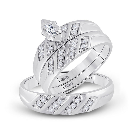 10k White Gold His Hers Marquise Diamond Solitaire Matching Wedding Set 1/4 Cttw