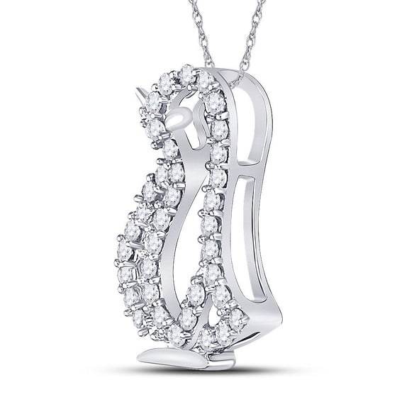 10k White Gold Womens Round Diamond Penguin Bird Animal Pendant 1/6 Cttw