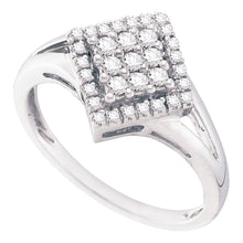  10k White Gold Womens Round Diamond Diagonal Square Cluster Ring 1/4 Cttw