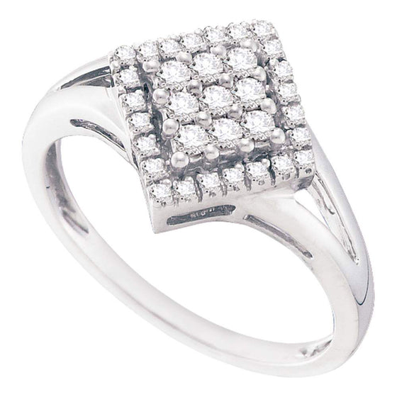 10k White Gold Womens Round Diamond Diagonal Square Cluster Ring 1/4 Cttw