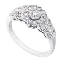  10k White Gold Womens Round Diamond Solitaire Floral Cluster Milgrain Ring 1/3 Cttw