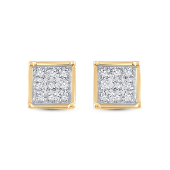 Yellow-tone Sterling Silver Womens Round Diamond Square Earrings 1/20 Cttw