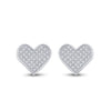 Sterling Silver Womens Round Diamond Heart Earrings 1/10 Cttw