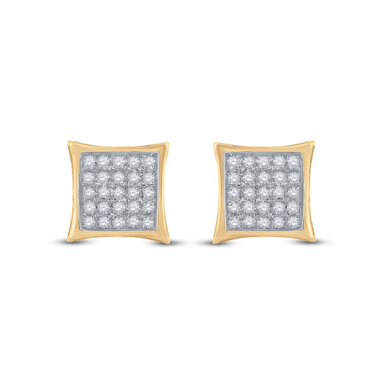 Yellow-tone Sterling Silver Womens Round Diamond Kite Square Earrings 1/6 Cttw