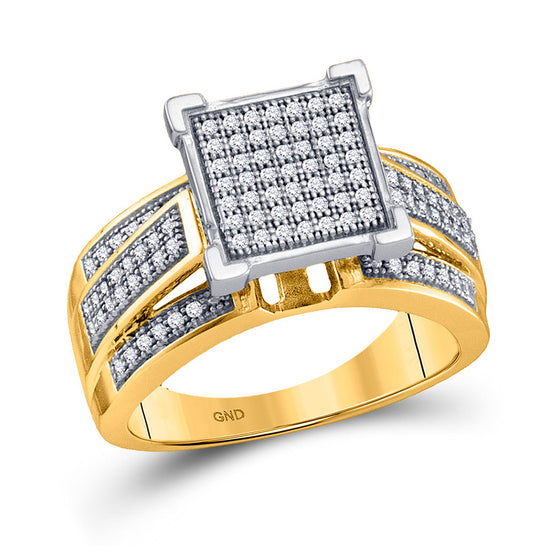 10k Yellow Gold Womens Round Diamond Square Cluster Ring 1/3 Cttw