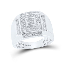  Sterling Silver Mens Round Diamond Square Ring 1/4 Cttw