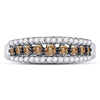 10k White Gold Womens Round Brown Diamond Triple Row Band Ring 1/2 Cttw