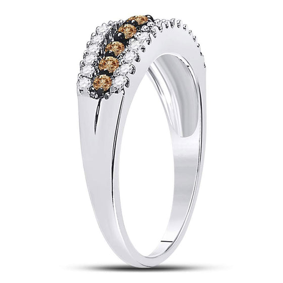 10k White Gold Womens Round Brown Diamond Triple Row Band Ring 1/2 Cttw