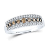 10k White Gold Womens Round Brown Diamond Triple Row Band Ring 1/2 Cttw