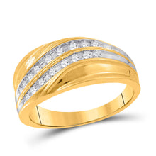  10k Yellow Gold Mens Round Channel-set Diamond Diagonal Double Row Wedding Band 1/3 Cttw