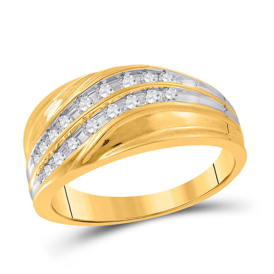 10k Yellow Gold Mens Round Channel-set Diamond Diagonal Double Row Wedding Band 1/3 Cttw