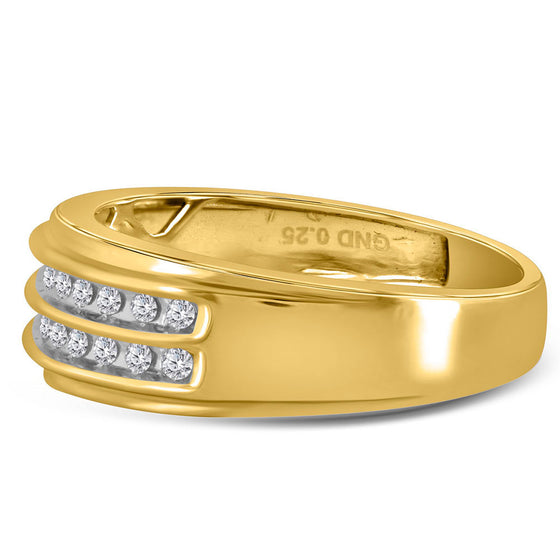 10k Yellow Gold Mens Round Diamond Wedding 2-Row Band Ring 1/4 Cttw