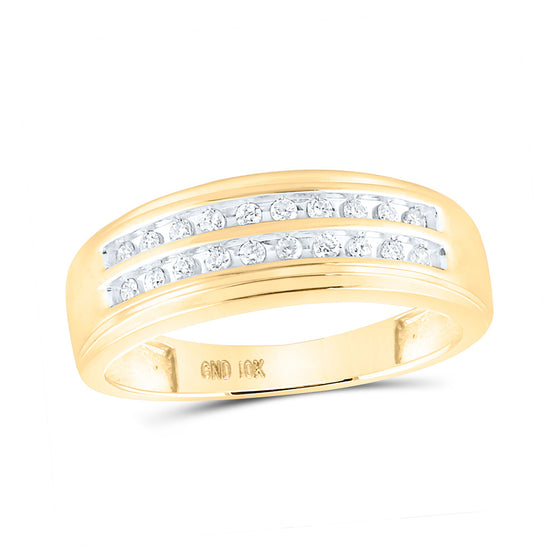 10k Yellow Gold Mens Round Diamond Wedding 2-Row Band Ring 1/4 Cttw