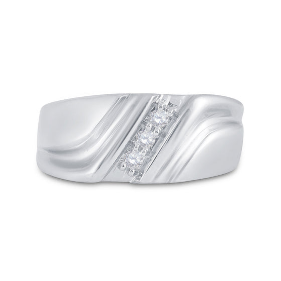 10k White Gold Mens Round Diamond Wedding Single Row Band Ring 1/10 Cttw