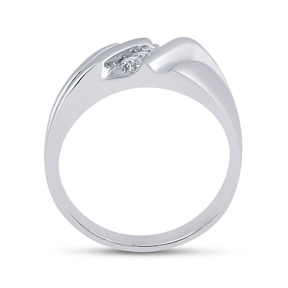 10k White Gold Mens Round Diamond Wedding Single Row Band Ring 1/10 Cttw