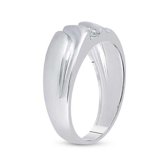 10k White Gold Mens Round Diamond Wedding Single Row Band Ring 1/10 Cttw