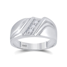  10k White Gold Mens Round Diamond Wedding Single Row Band Ring 1/10 Cttw