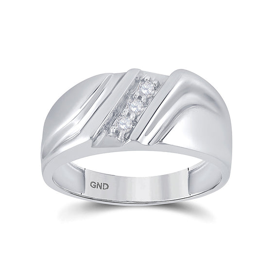 10k White Gold Mens Round Diamond Wedding Single Row Band Ring 1/10 Cttw