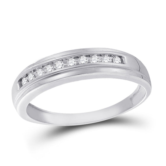 10k White Gold Mens Round Channel-set Diamond Single Row Wedding Band 1/8 Cttw