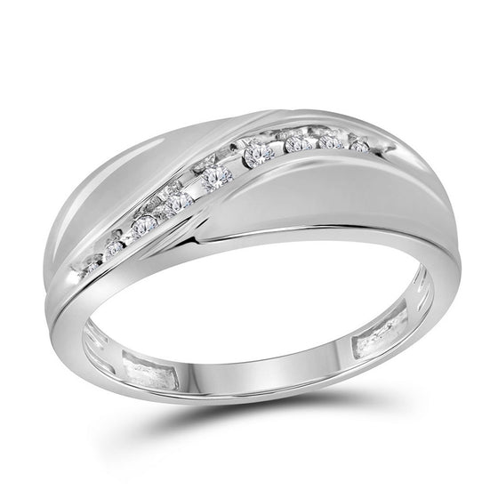 10k White Gold Mens Round Diamond Single Row Fashion Band Ring 1/8 Cttw