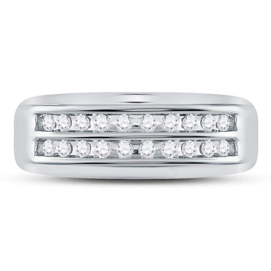10k White Gold Mens Round Diamond Wedding 2-Row Band Ring 1/4 Cttw