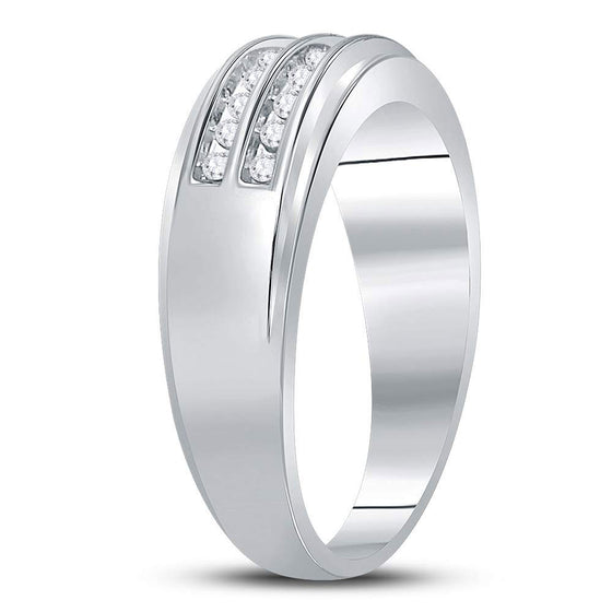 10k White Gold Mens Round Diamond Wedding 2-Row Band Ring 1/4 Cttw