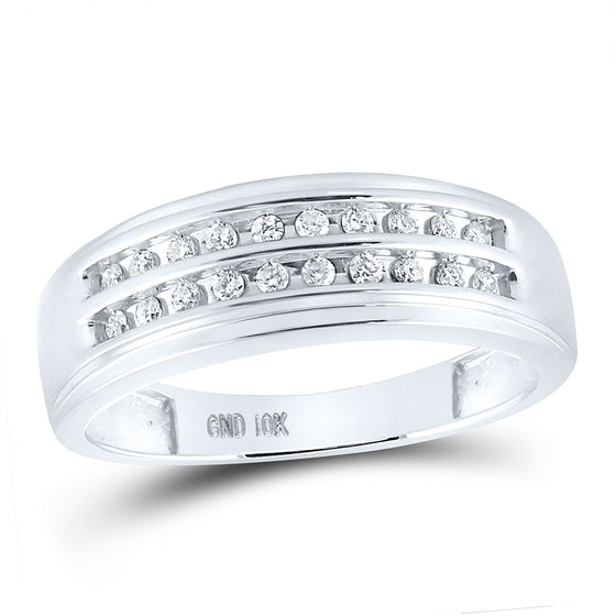10k White Gold Mens Round Diamond Wedding 2-Row Band Ring 1/4 Cttw