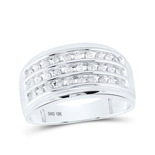  10k White Gold Mens Round Diamond 3-Row Band Ring 1/2 Cttw