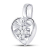 10k White Gold Womens Round Diamond Small Heart Cluster Pendant 1/12 Cttw