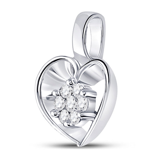 10k White Gold Womens Round Diamond Small Heart Cluster Pendant 1/12 Cttw