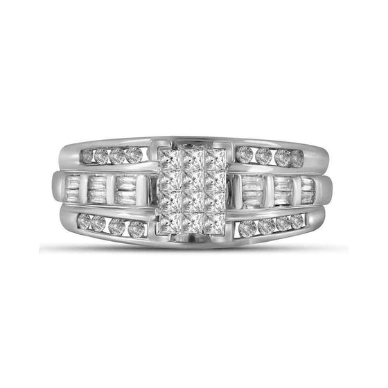 10k White Gold Princess Diamond Cluster Bridal Wedding Engagement Ring 1/2 Cttw