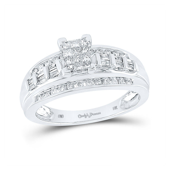 10k White Gold Princess Diamond Cluster Bridal Wedding Engagement Ring 1/2 Cttw