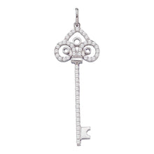  10k White Gold Womens Round Diamond Slender Trefoil Key Love Pendant 1/2 Cttw