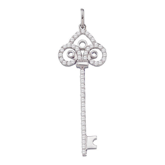 10k White Gold Womens Round Diamond Slender Trefoil Key Love Pendant 1/2 Cttw