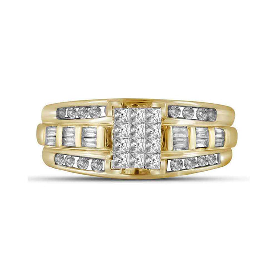 14k Yellow Gold Princess Diamond Cluster Bridal Wedding Engagement Ring 1/2 Cttw