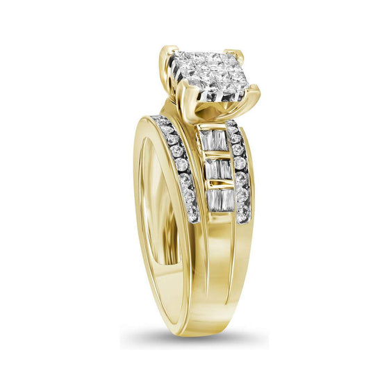 14k Yellow Gold Princess Diamond Cluster Bridal Wedding Engagement Ring 1/2 Cttw